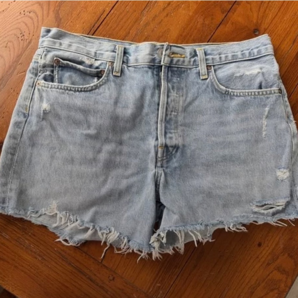 Agolde Parker Long Distressed Denim Shorts